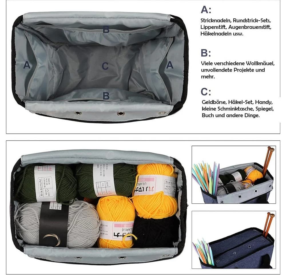 TUWENA Aufbewahrungsbox Häkeltasche für Garn, Leichte Stricknadeln, Wollaufbewahrungstasche - Bild 5
