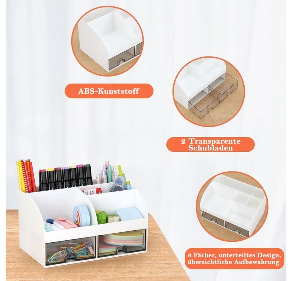 TUWENA Schreibtisch Organizer mit 2 Schubladen und 8 Fächern Weiß - Bild 3