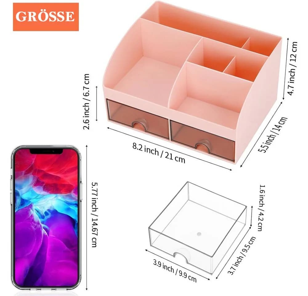 TUWENA Schreibtisch Organizer mit 2 Schubladen & 8 Fächer Rosa - Bild 1
