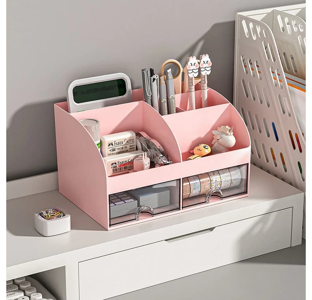 TUWENA Schreibtisch Organizer mit 2 Schubladen & 8 Fächer Rosa - Bild 4