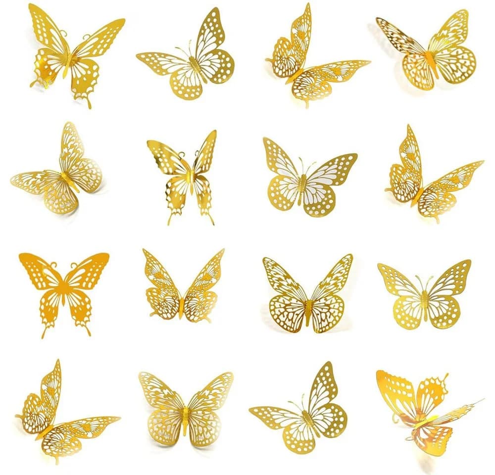 TUWENA 3D-Wandtattoo 48 Schmetterlinge Deko in Gold, Silber, Schwarz - Bild 2