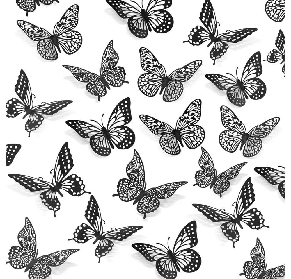 TUWENA 3D-Wandtattoo 48 Schmetterlinge Deko Schwarz Gold Silber - Bild 2