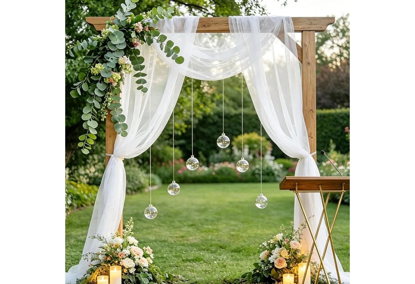 AFKSMILE Querbehang Weißer Tüllstoff Hochzeit Vorhang Dekoration - Bild 2
