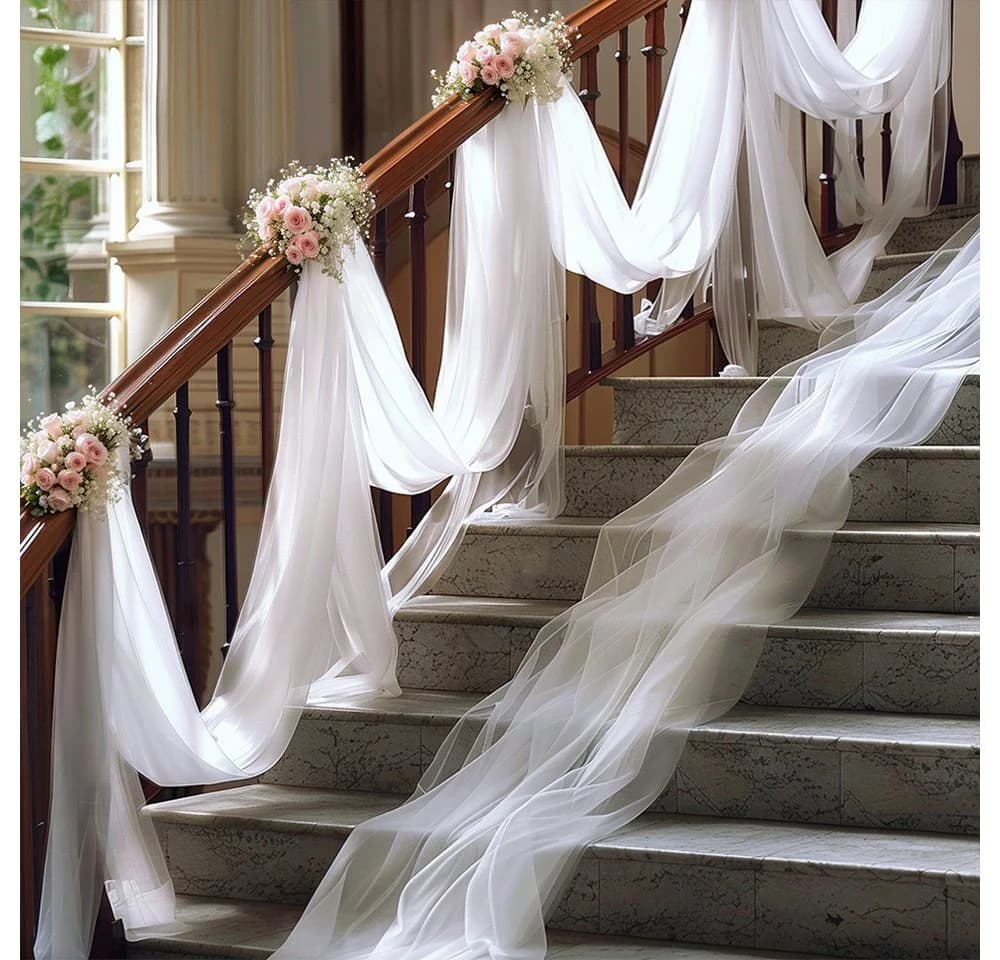 AFKSMILE Querbehang Weißer Tüllstoff Hochzeit Vorhang Dekoration - Bild 5