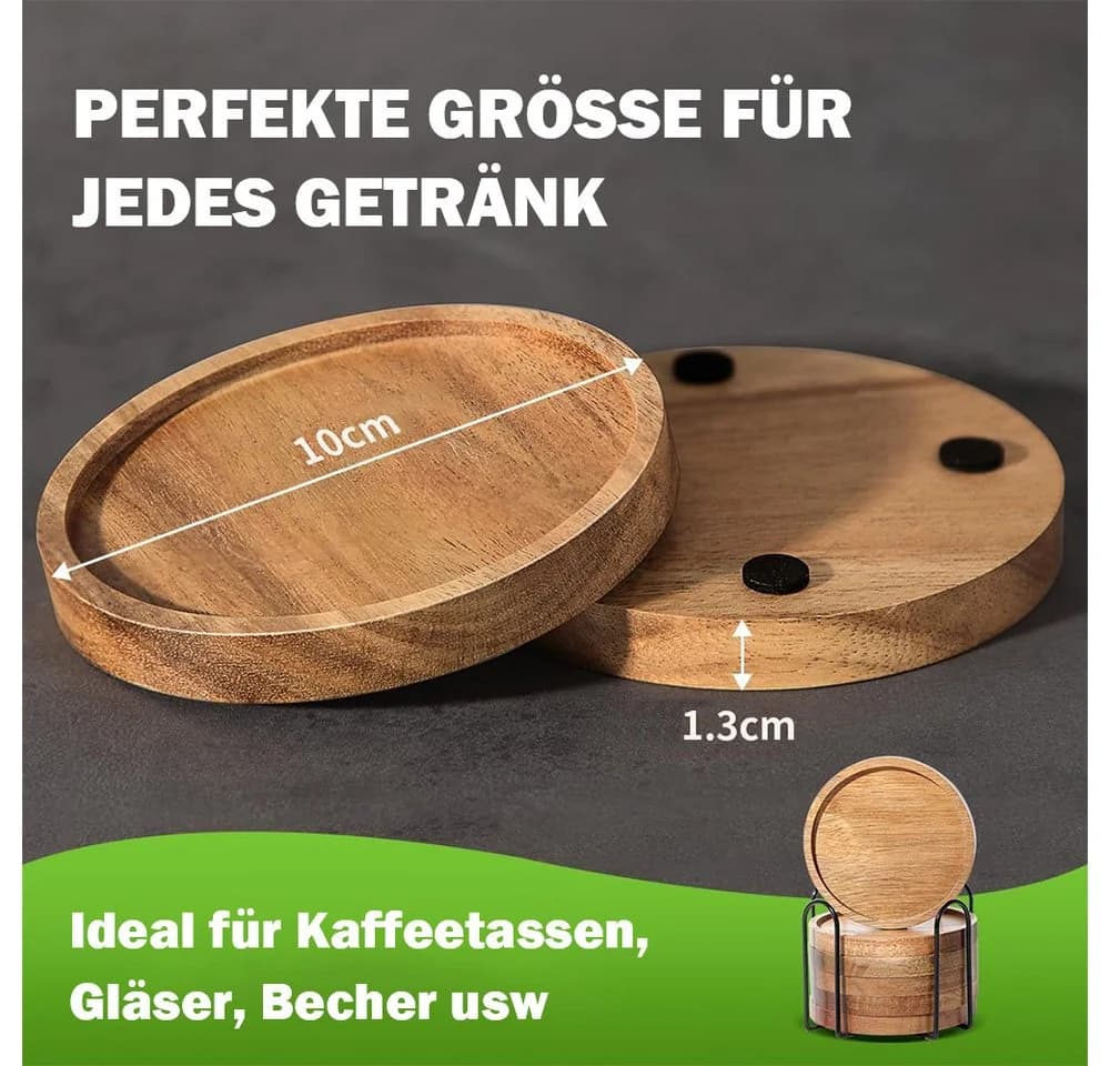 AFKSMILE Getränkeuntersetzer 6-tlg. Akazienholz Rund Braun - Bild 4