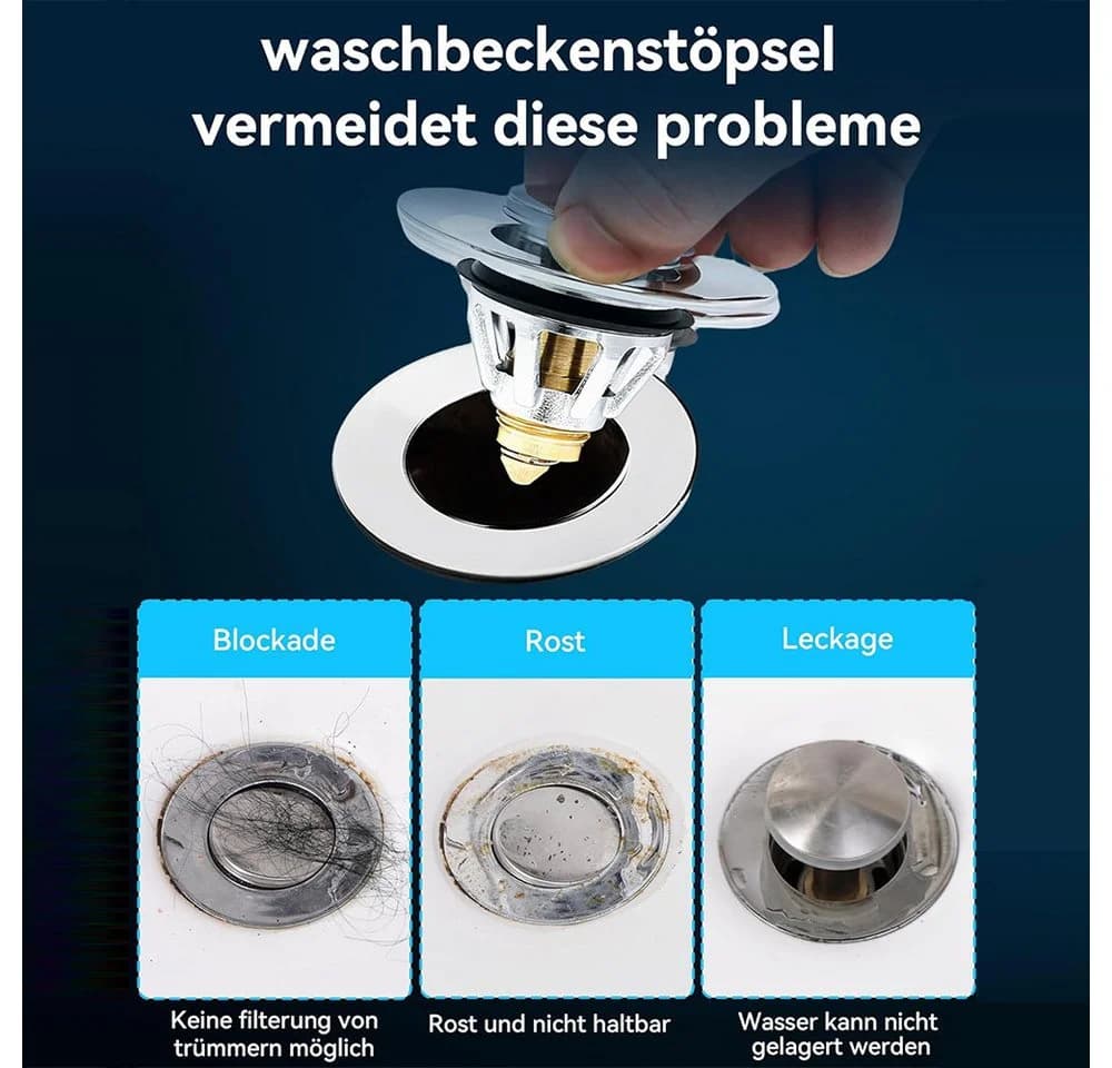 AFKSMILE Universal Pop-up Abflussstopfen für Aufsatzwaschbecken Silber