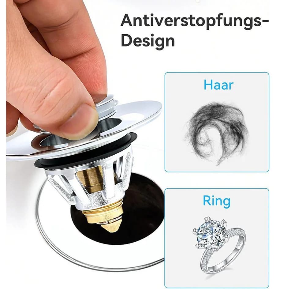 AFKSMILE Universal Pop-up Abflussstopfen für Aufsatzwaschbecken Silber - Bild 5