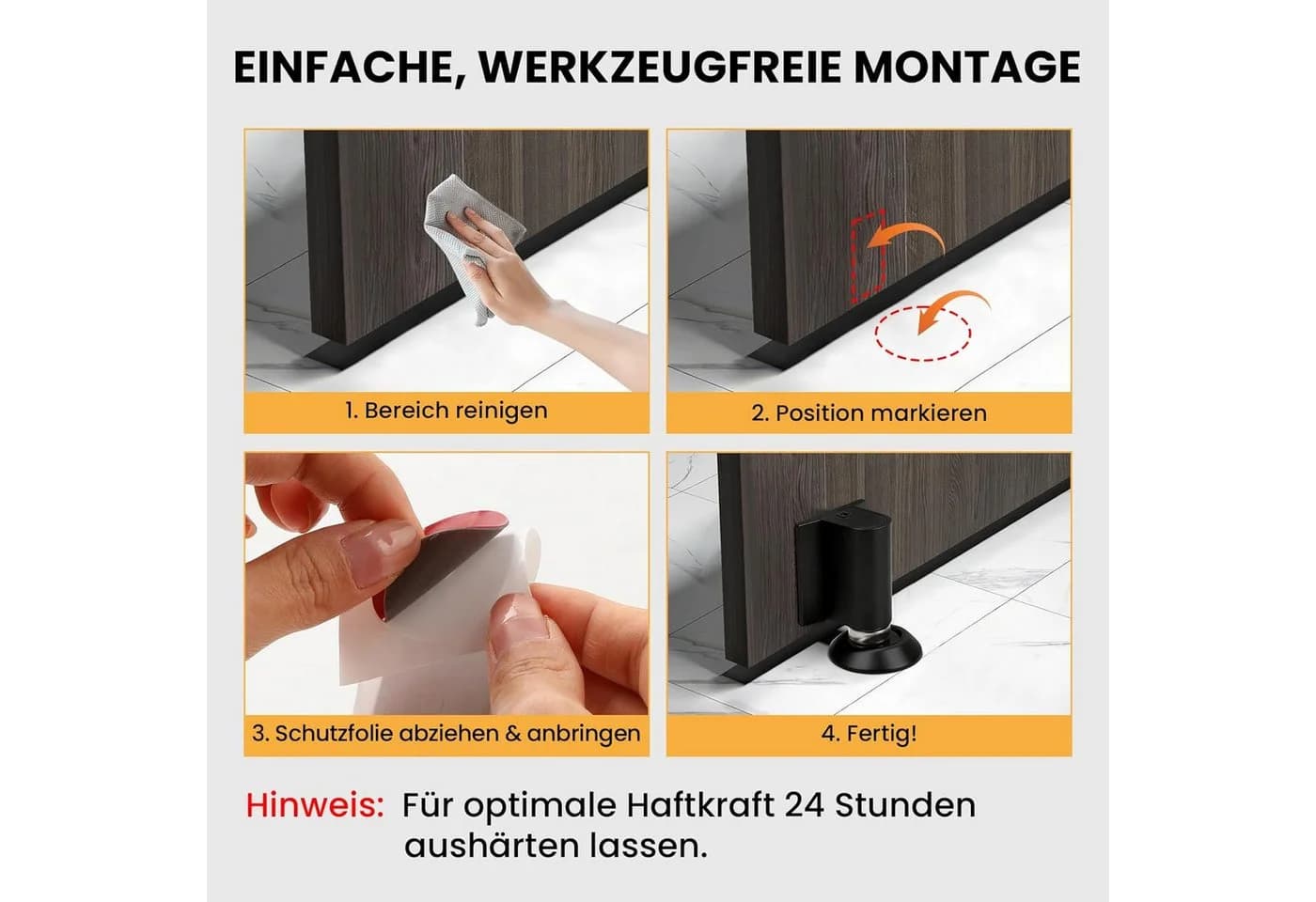 AFKSMILE Magnetischer Türstopper Schwarz Selbstklebend mit Zinklegierung - Bild 5
