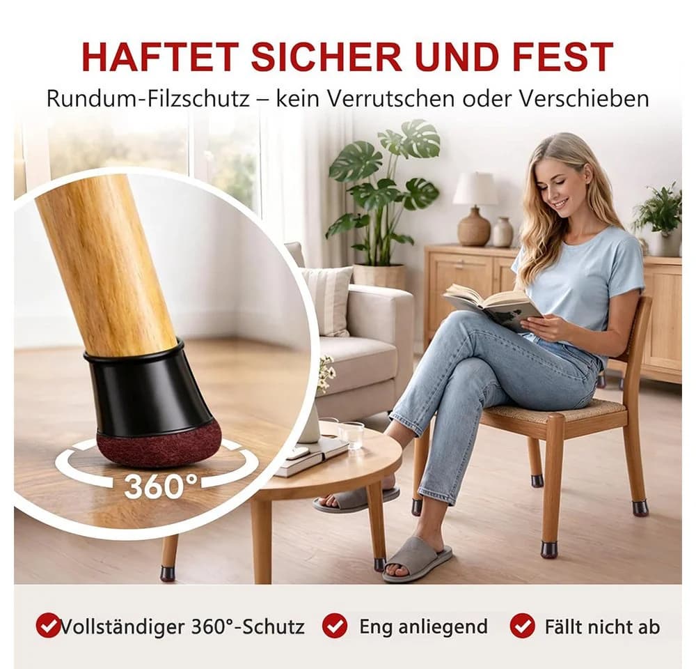AFKSMILE Stuhlbeinkappen Schwarz 24er Pack mit Filzgleiter - Bild 3