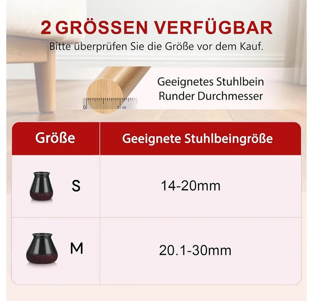 AFKSMILE Stuhlbeinkappen Schwarz 24er Pack mit Filzgleiter - Bild 4