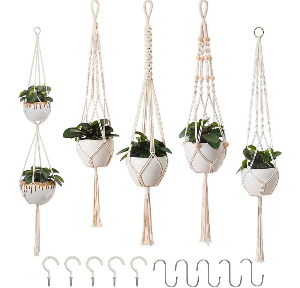 AFKSMILE Makramee Blumenampel 5er Set Beige Baumwolle - Bild 2