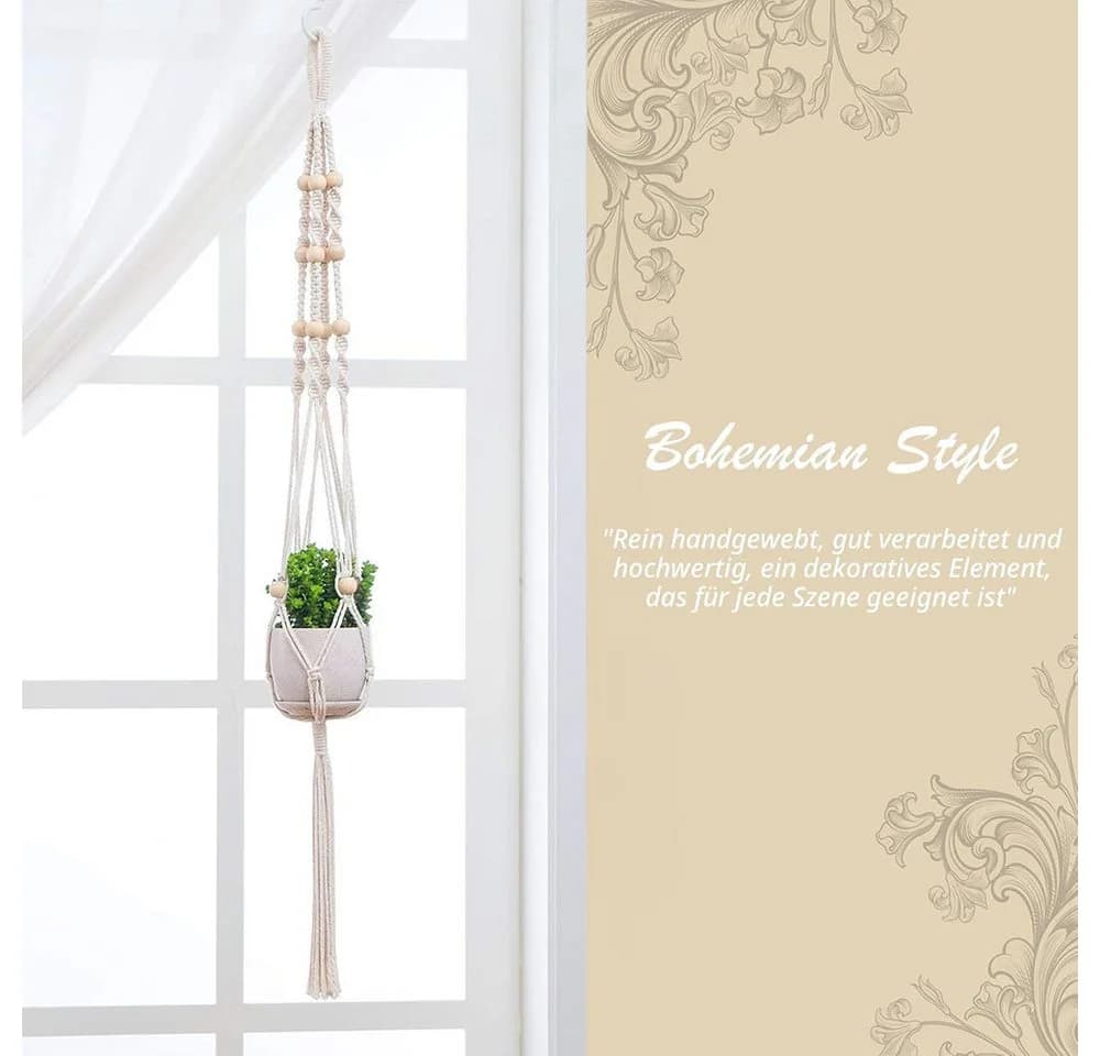 AFKSMILE Makramee Blumenampel 5er Set Beige Baumwolle - Bild 5