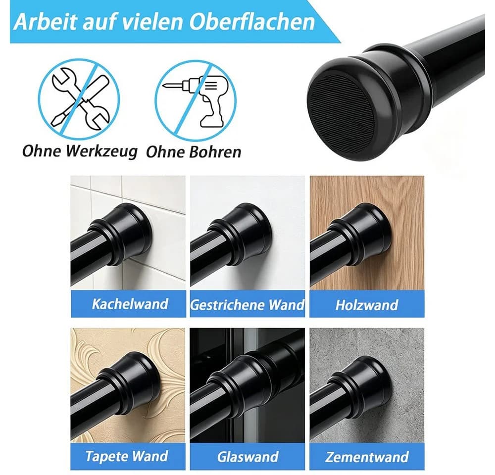 AFKSMILE Teleskopstange ohne Bohren Schwarz/Weiß - Bild 3