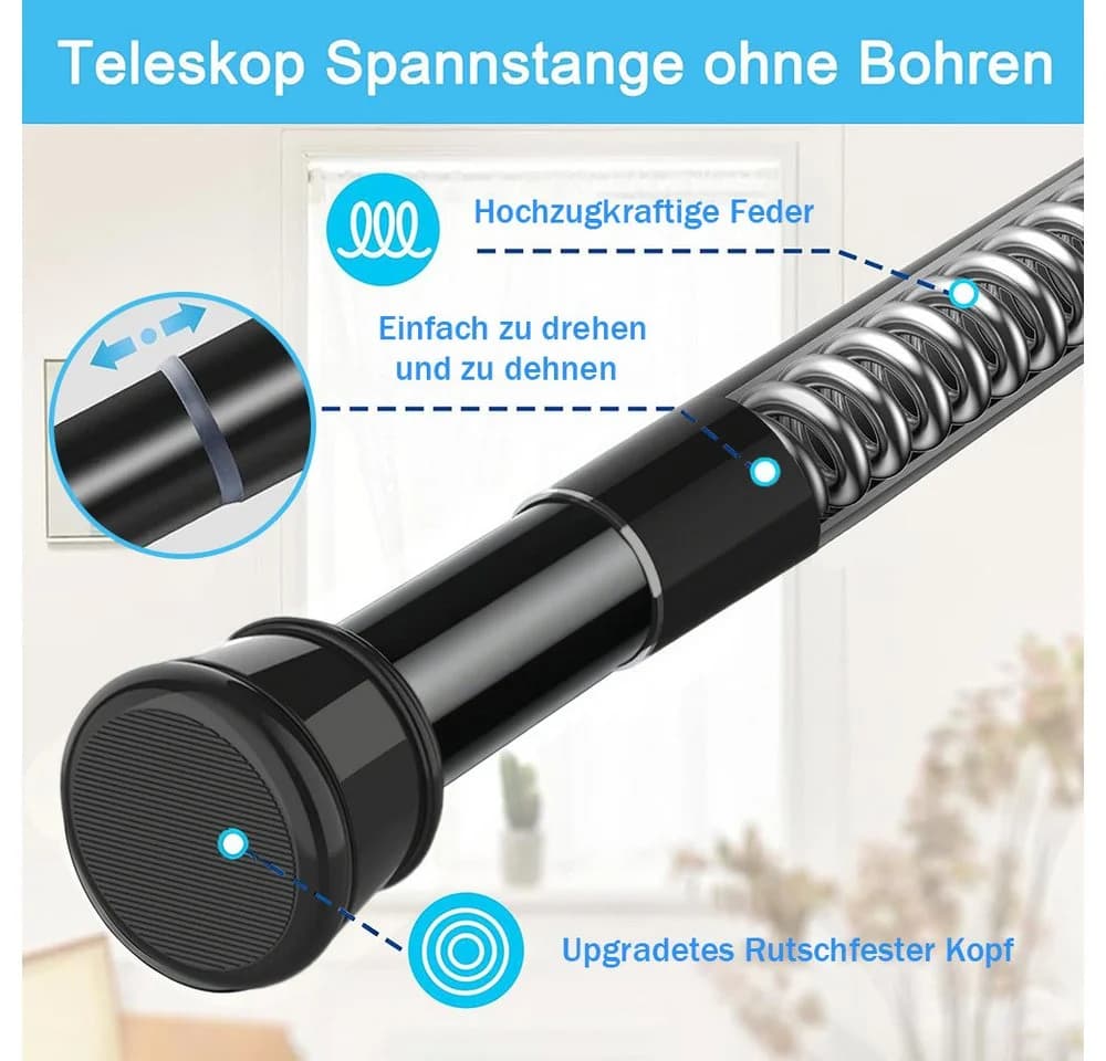 AFKSMILE Teleskopstange ohne Bohren Schwarz/Weiß - Bild 4