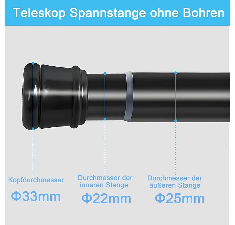 AFKSMILE Teleskopstange ohne Bohren Schwarz/Weiß - Bild 5