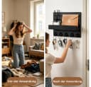 AFKSMILE Schlüsselbrett mit Ablage 5 Haken Schwarz Holz Bild 5