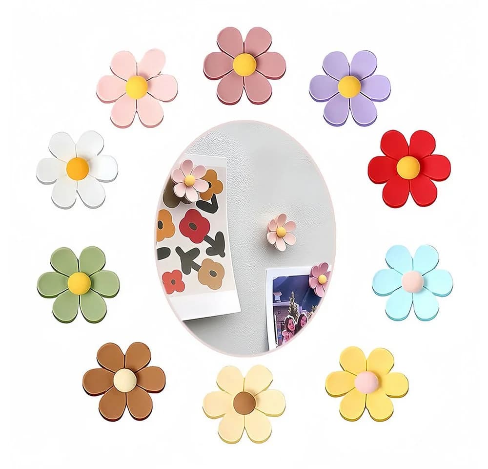 AFKSMILE 10er Set 3D Blumen Kühlschrankmagnete Bunt Kunstharz - Bild 2