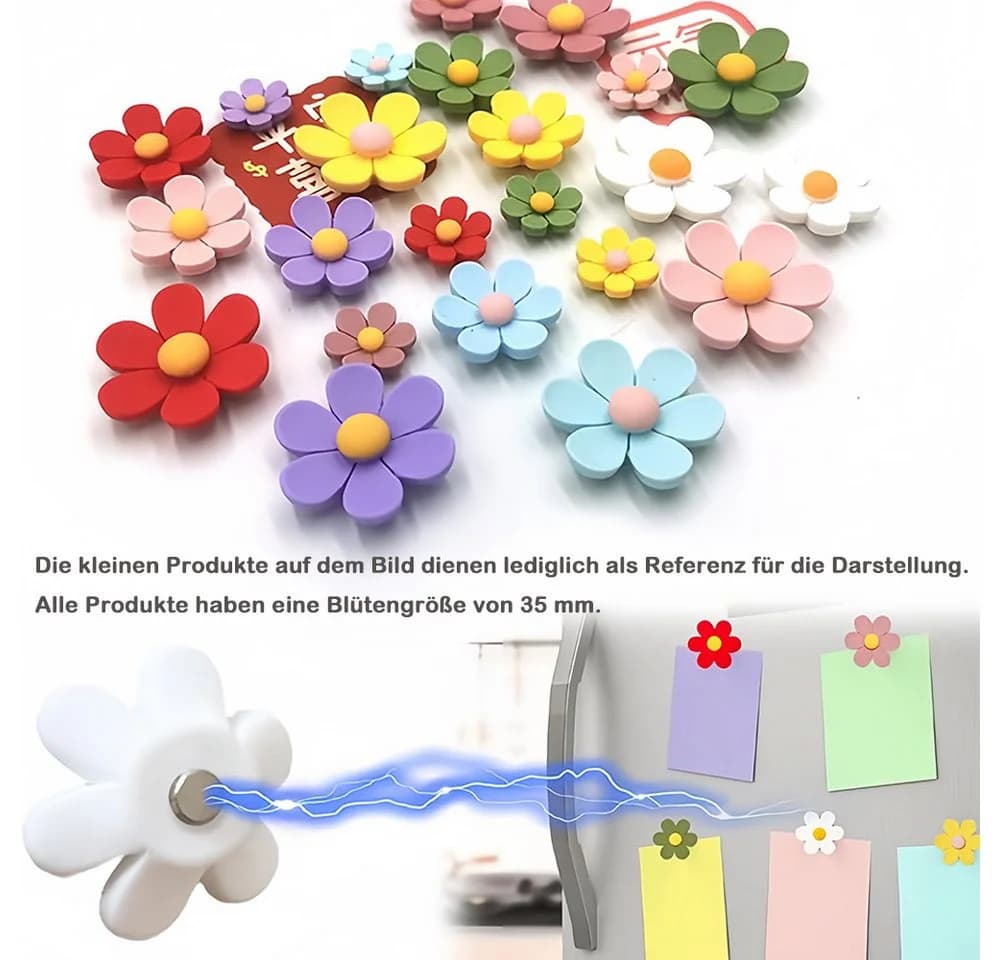 AFKSMILE 10er Set 3D Blumen Kühlschrankmagnete Bunt Kunstharz - Bild 5