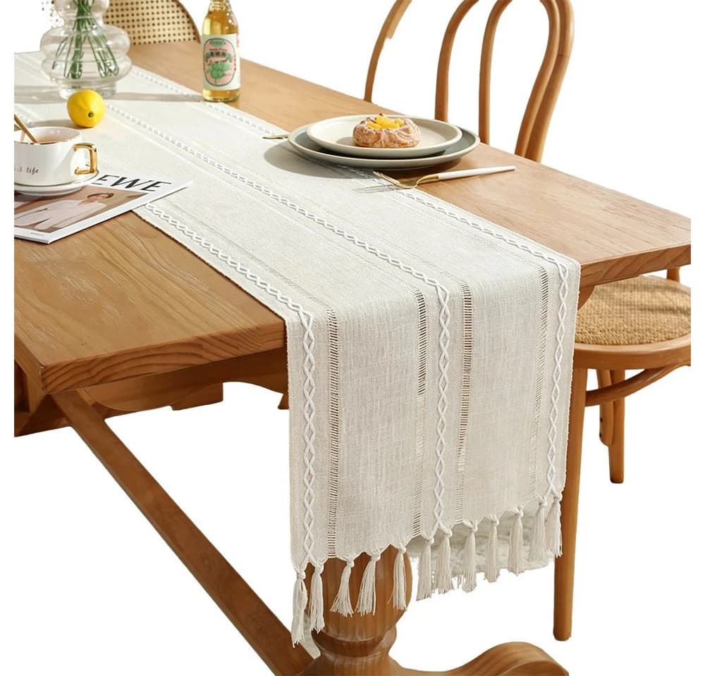 AFKSMILE Tischläufer mit Handquasten Boho Cremefarben - Bild 2