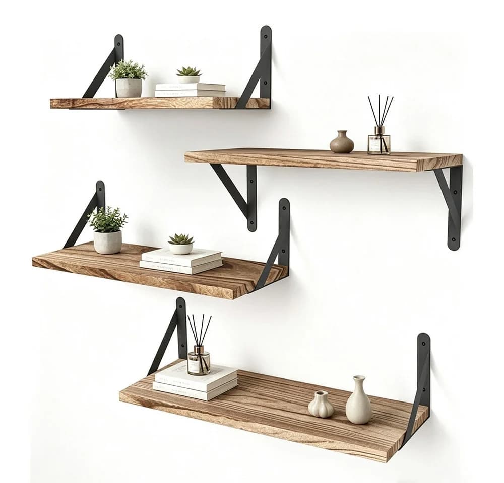 AFKSMILE 4er-Set Wandregal Holz Metall Retro Braun - Bild 2