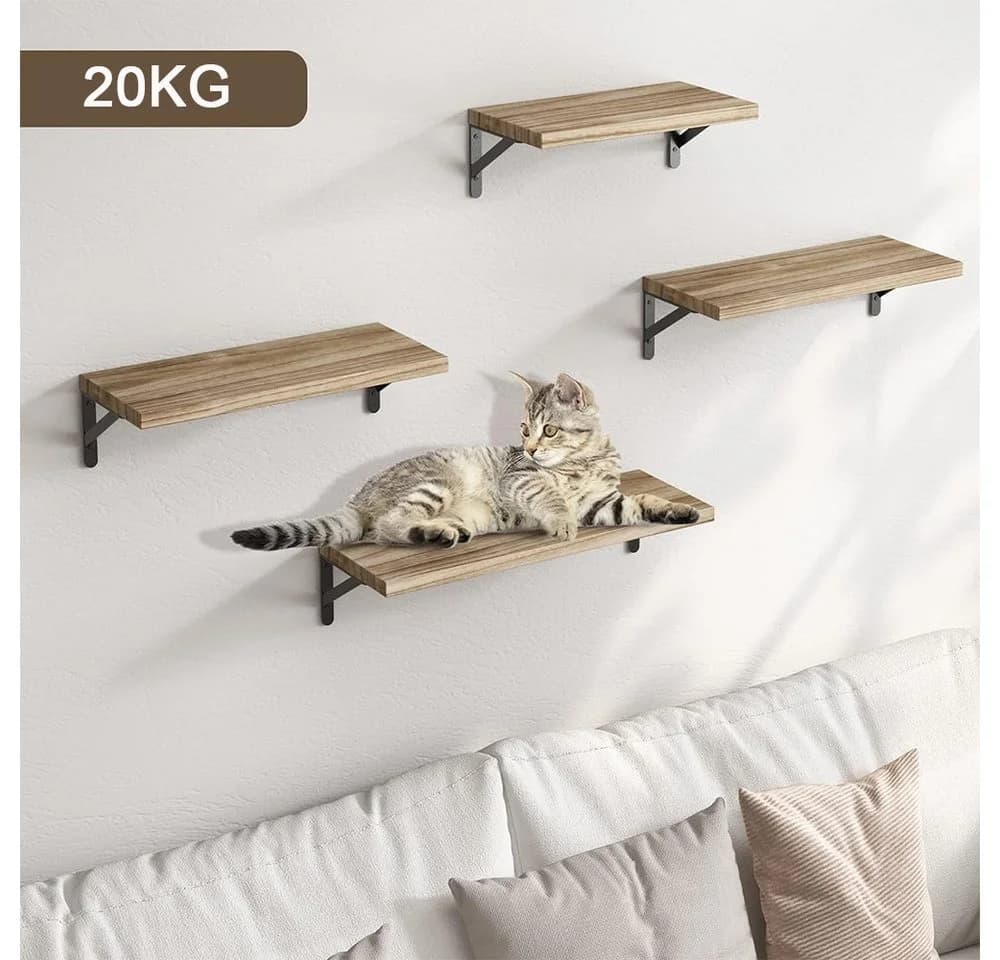 AFKSMILE 4er-Set Wandregal Holz Metall Retro Braun - Bild 3
