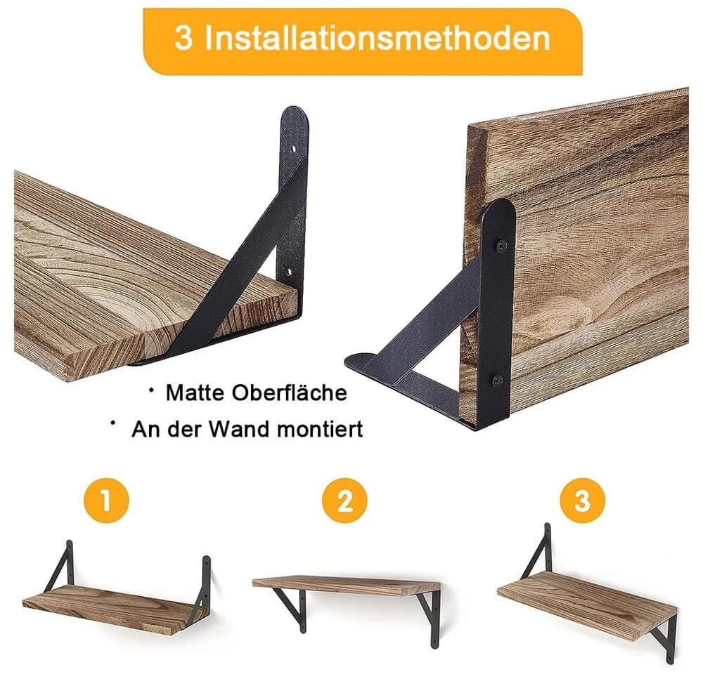 AFKSMILE 4er-Set Wandregal Holz Metall Retro Braun - Bild 4