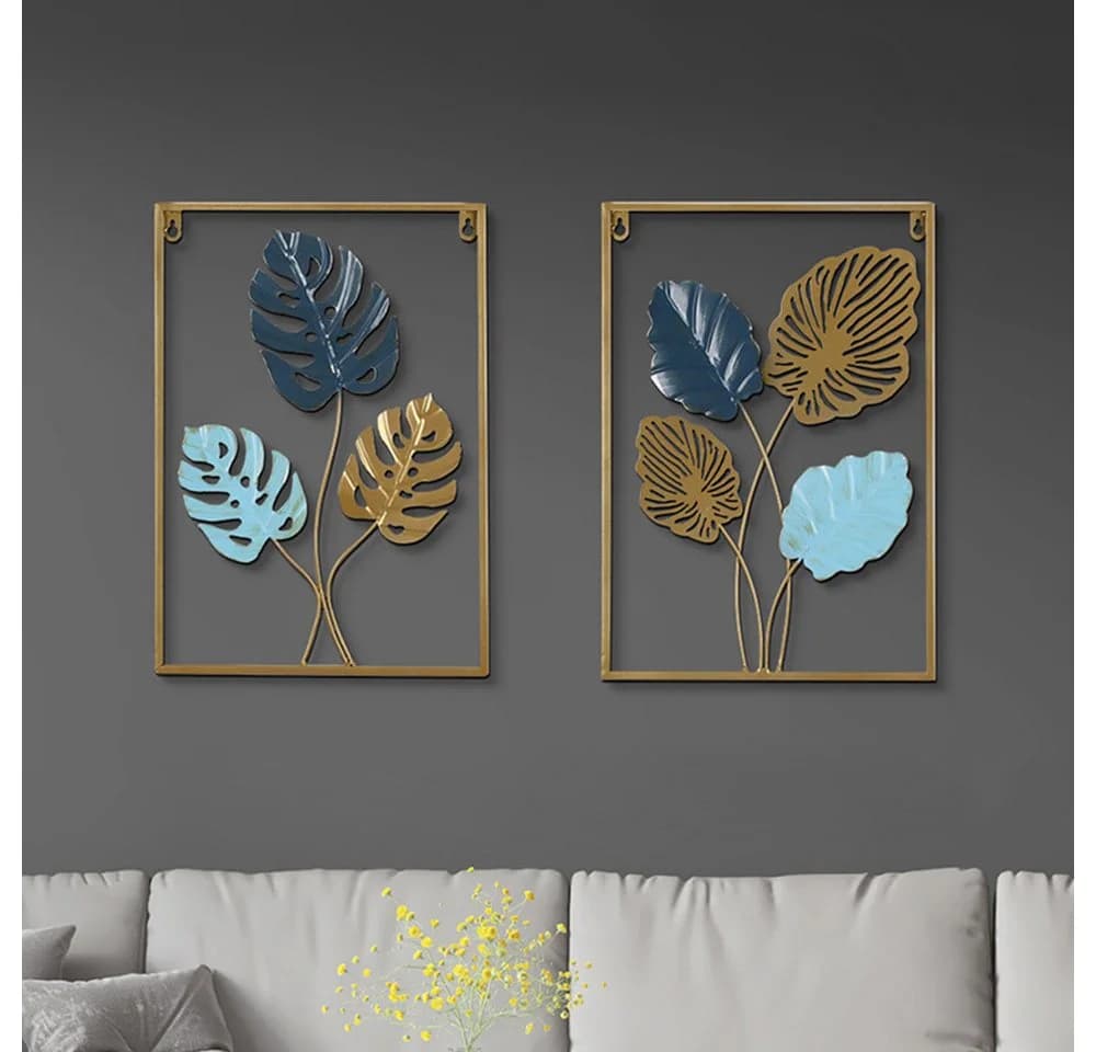 AFKSMILE Wanddeko 3-teilig Blatt Metall Gold Grün - Bild 4