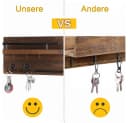 AFKSMILE Schlüsselbrett Wandhalterung Holz Braun mit Ablage Bild 3