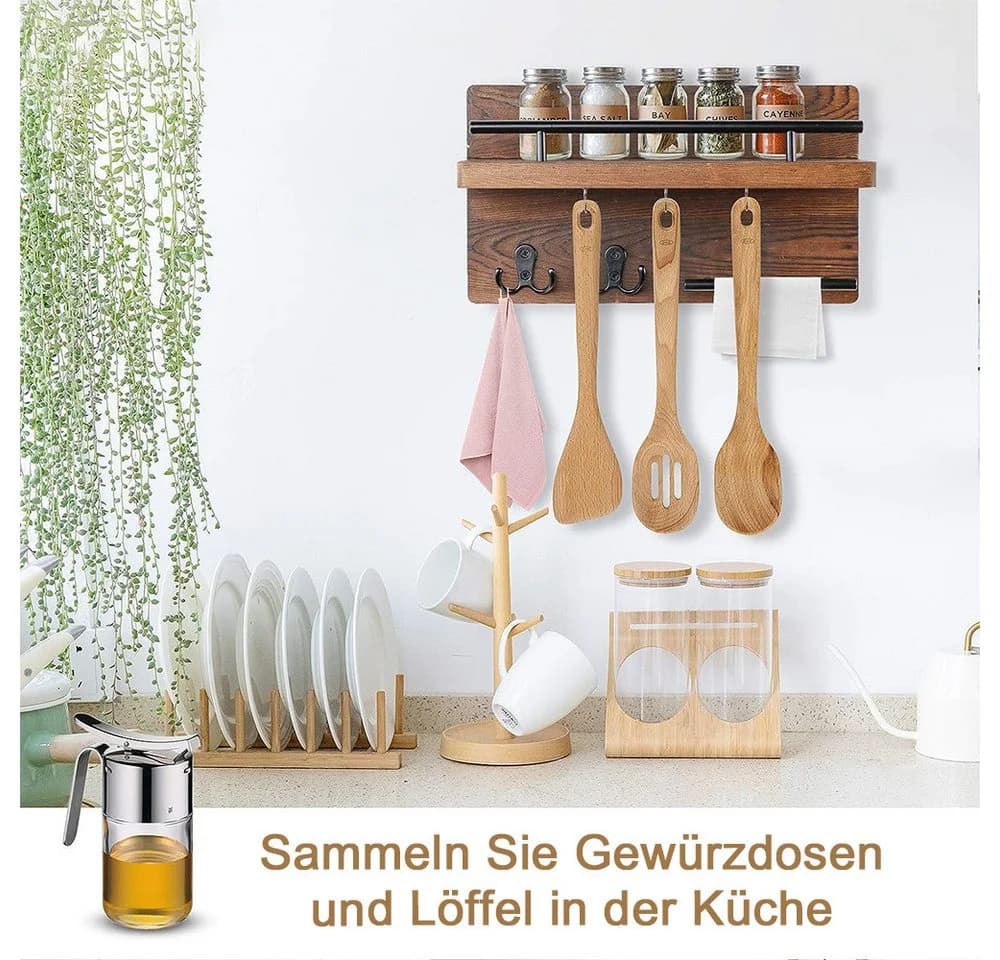 AFKSMILE Schlüsselbrett Wandhalterung Holz Braun mit Ablage - Bild 5