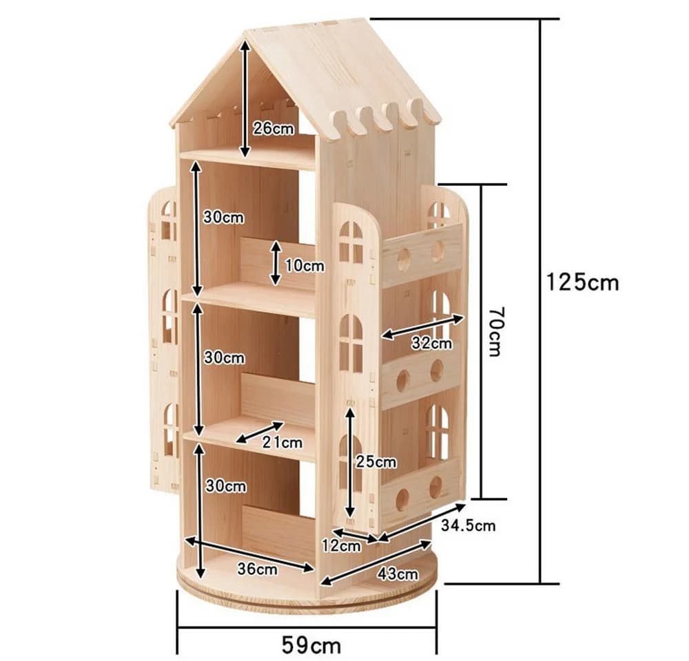 TUWENA Bücherregal 4 Ebenen Massivholz 360° drehbar