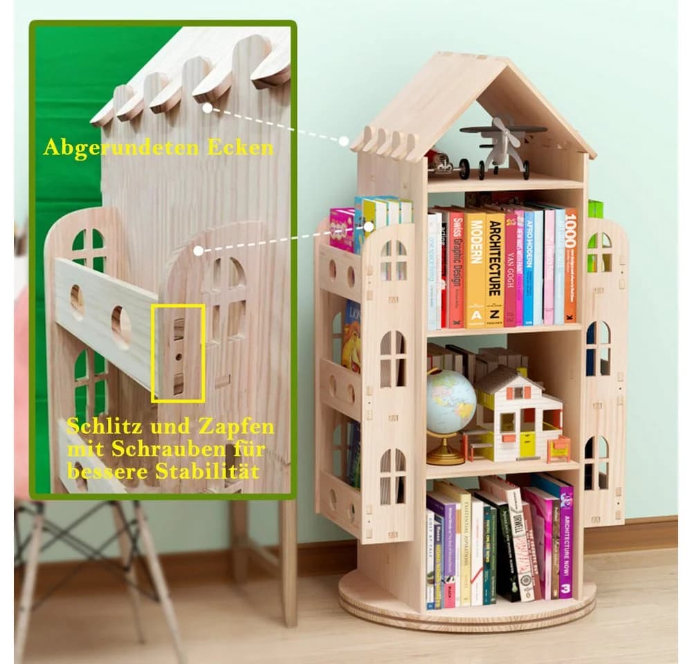 TUWENA Bücherregal 4 Ebenen Massivholz 360° drehbar - Bild 3