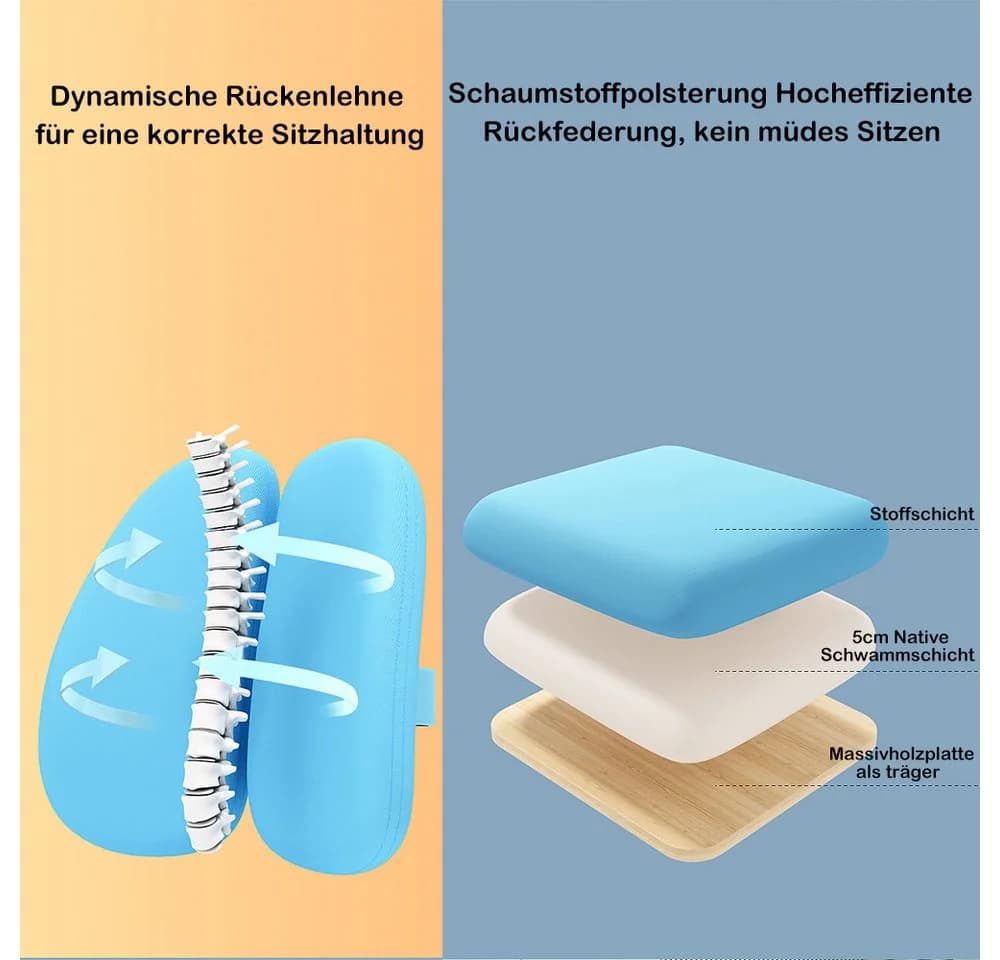 TUWENA Kinder-Schreibtischstuhl Blau höhenverstellbar mit 360° Rädern - Bild 3