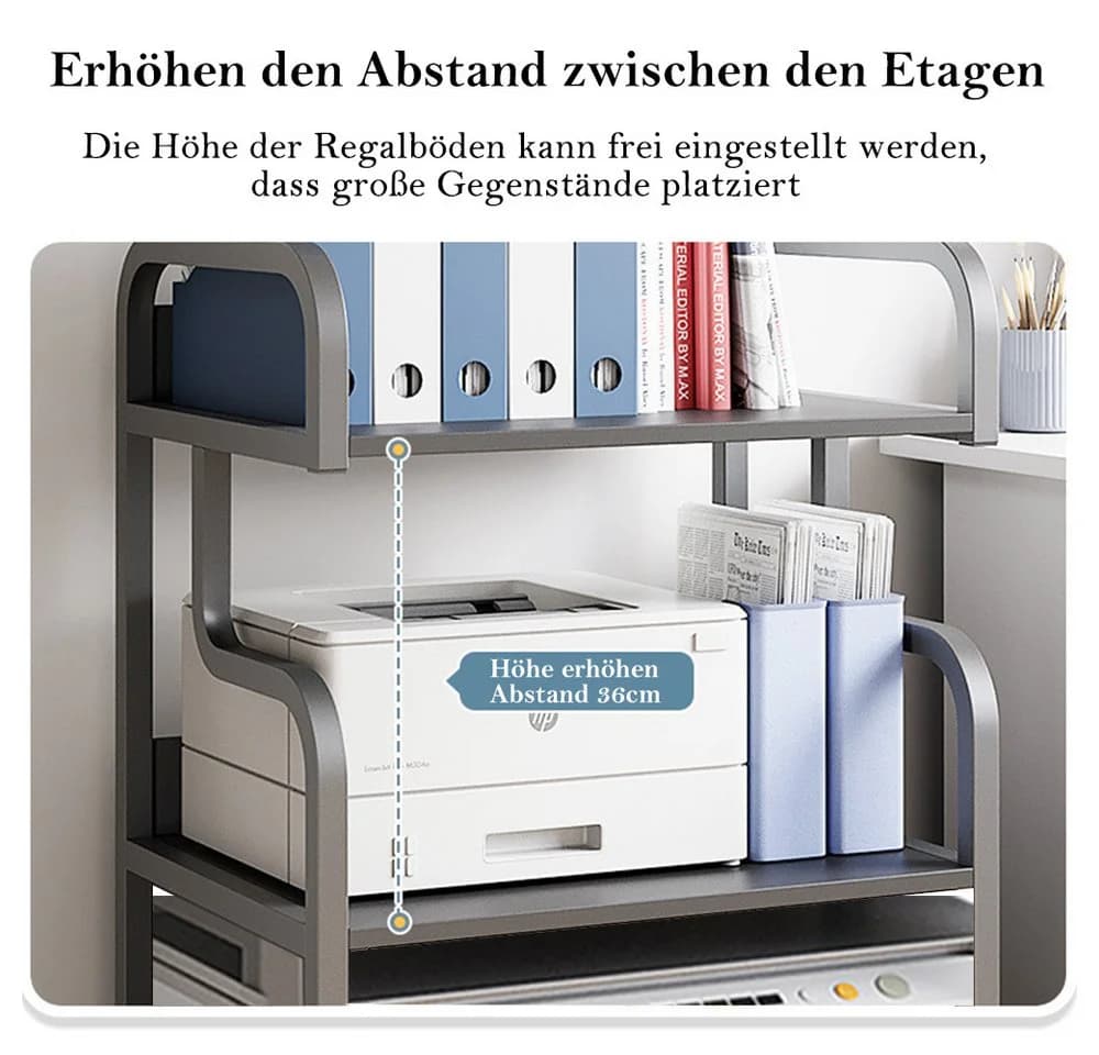 TUWENA 3-stöckiger Druckertisch mit Rollen Weiß/Schwarz - Bild 5