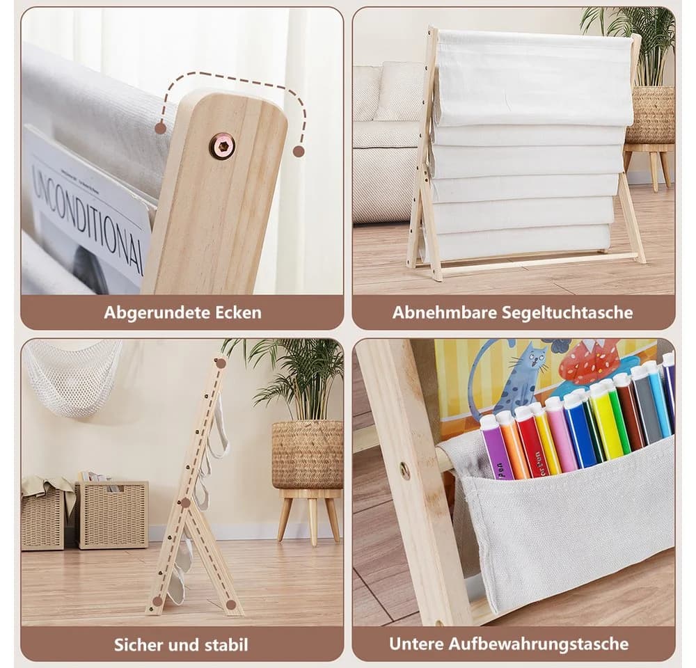 TUWENA Bücherregal Kinder mit 6 Stofffächern Beige Massivholz - Bild 3