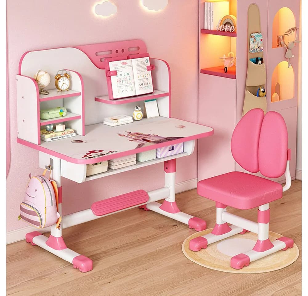 TUWENA Kinderschreibtisch und Stuhl-Set Rosa Höhenverstellbar - Bild 2