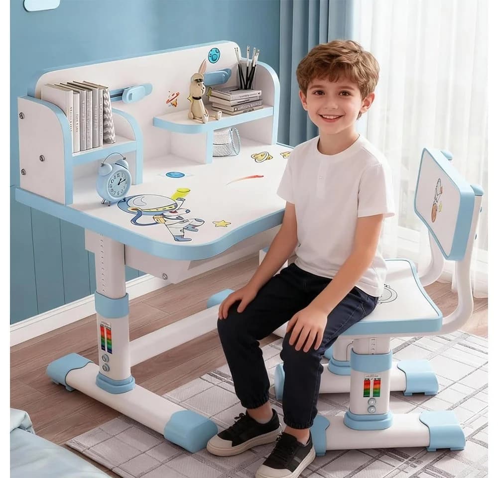 TUWENA Kinderschreibtisch Stuhl Set Blau Höhenverstellbar - Bild 2