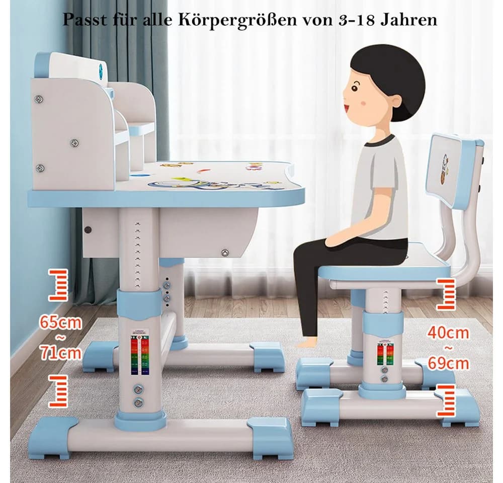 TUWENA Kinderschreibtisch Stuhl Set Blau Höhenverstellbar - Bild 4