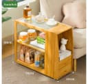 TUWENA Beistelltisch mit Rollen und Schublade, Bambus & Glas, Braun Bild 1