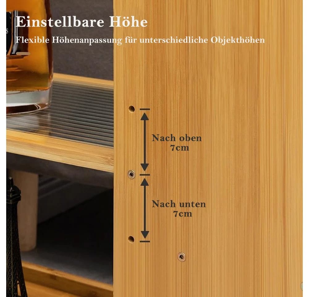 TUWENA Beistelltisch mit Rollen und Schublade, Bambus & Glas, Braun - Bild 4