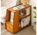 TUWENA Beistelltisch mit Rollen und Schublade, Bambus Glas Braun Bild 2