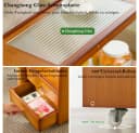 TUWENA Beistelltisch mit Rollen und Schublade, Bambus Glas Braun Bild 3