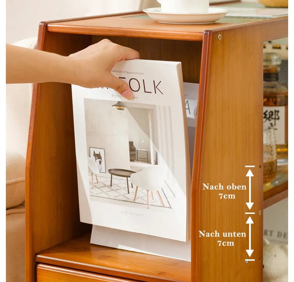 TUWENA Beistelltisch mit Rollen und Schublade, Bambus Glas Braun - Bild 4