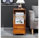 TUWENA Beistelltisch mit Rollen und Schublade, Bambus Glas Braun Bild 5
