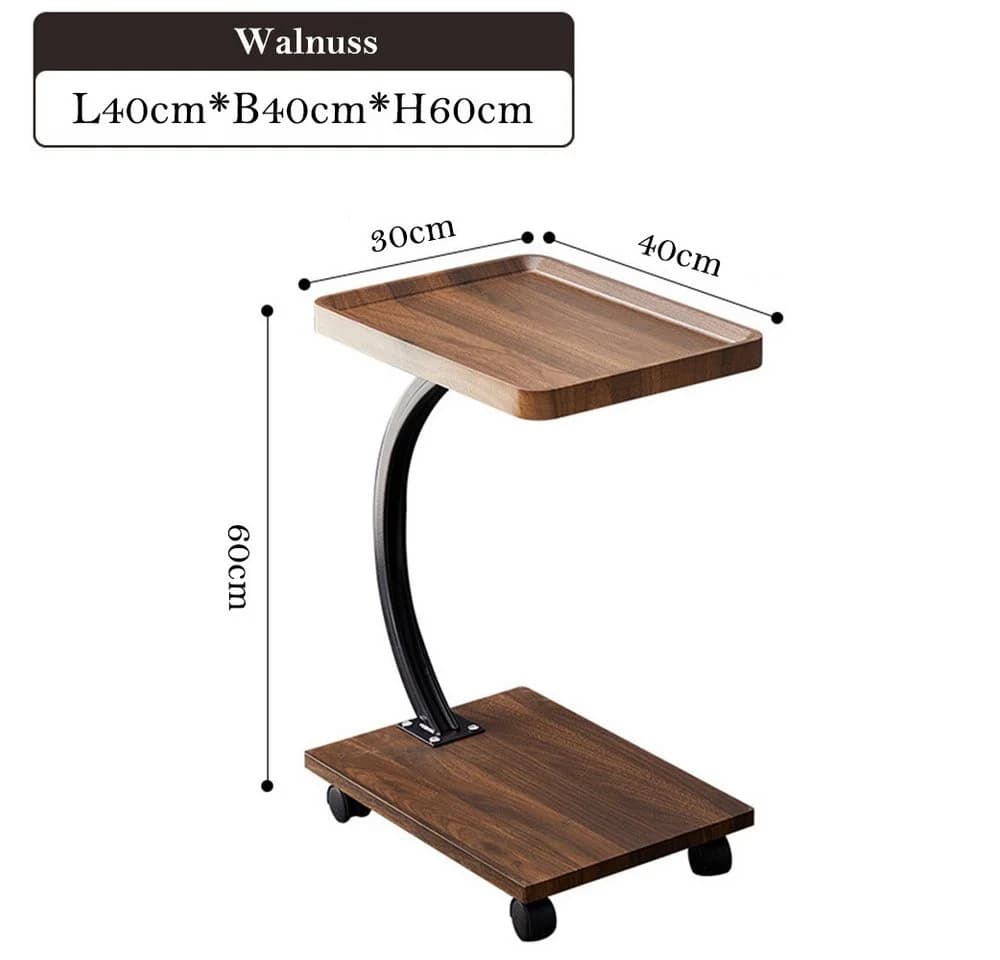 TUWENA C-Form Beistelltisch mit Rollen Walnuss