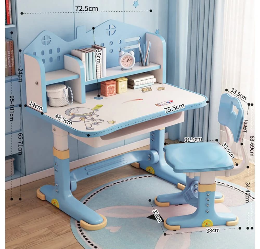 TUWENA Kinderschreibtisch und Stuhl Set höhenverstellbar Blau/Rosa