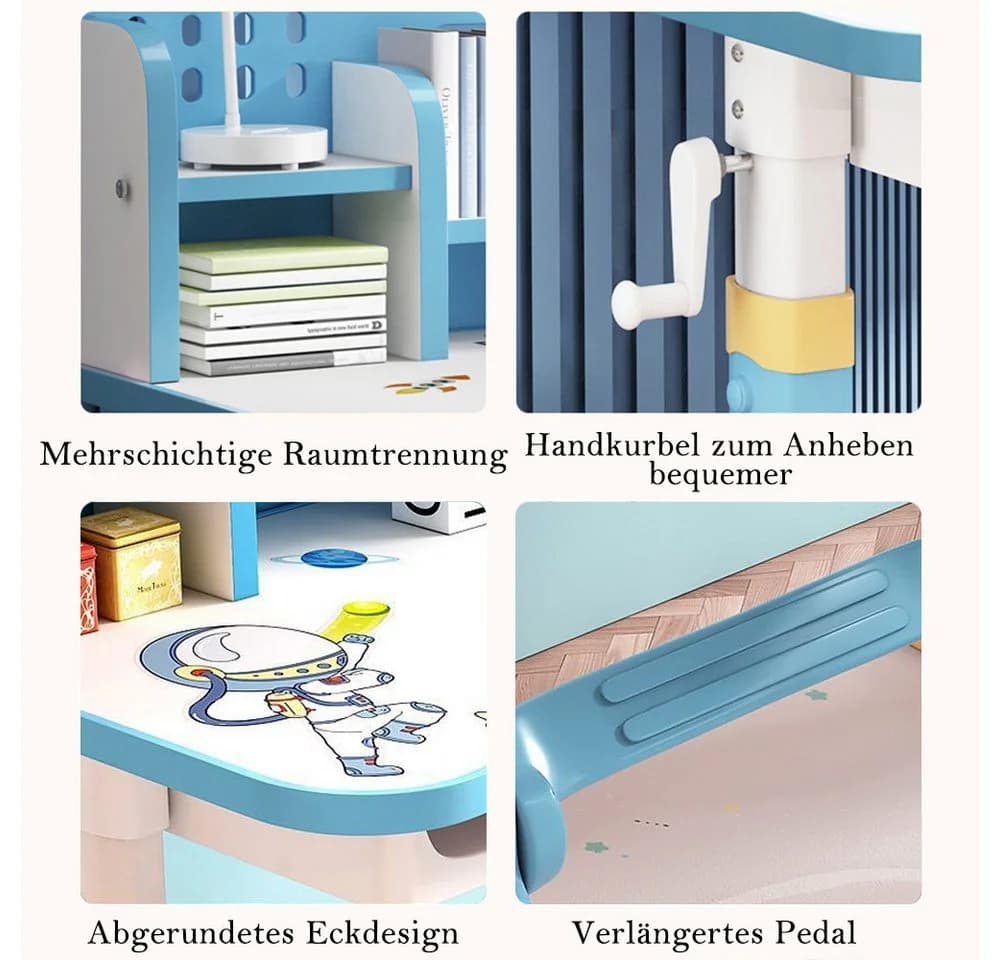 TUWENA Kinderschreibtisch und Stuhl Set höhenverstellbar Blau/Rosa - Bild 3
