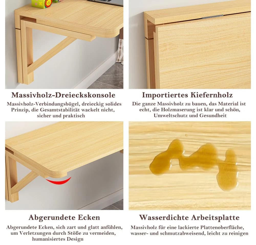 TUWENA Wandklapptisch Massivholz Kiefern Faltbar Wandmontiert - Bild 3