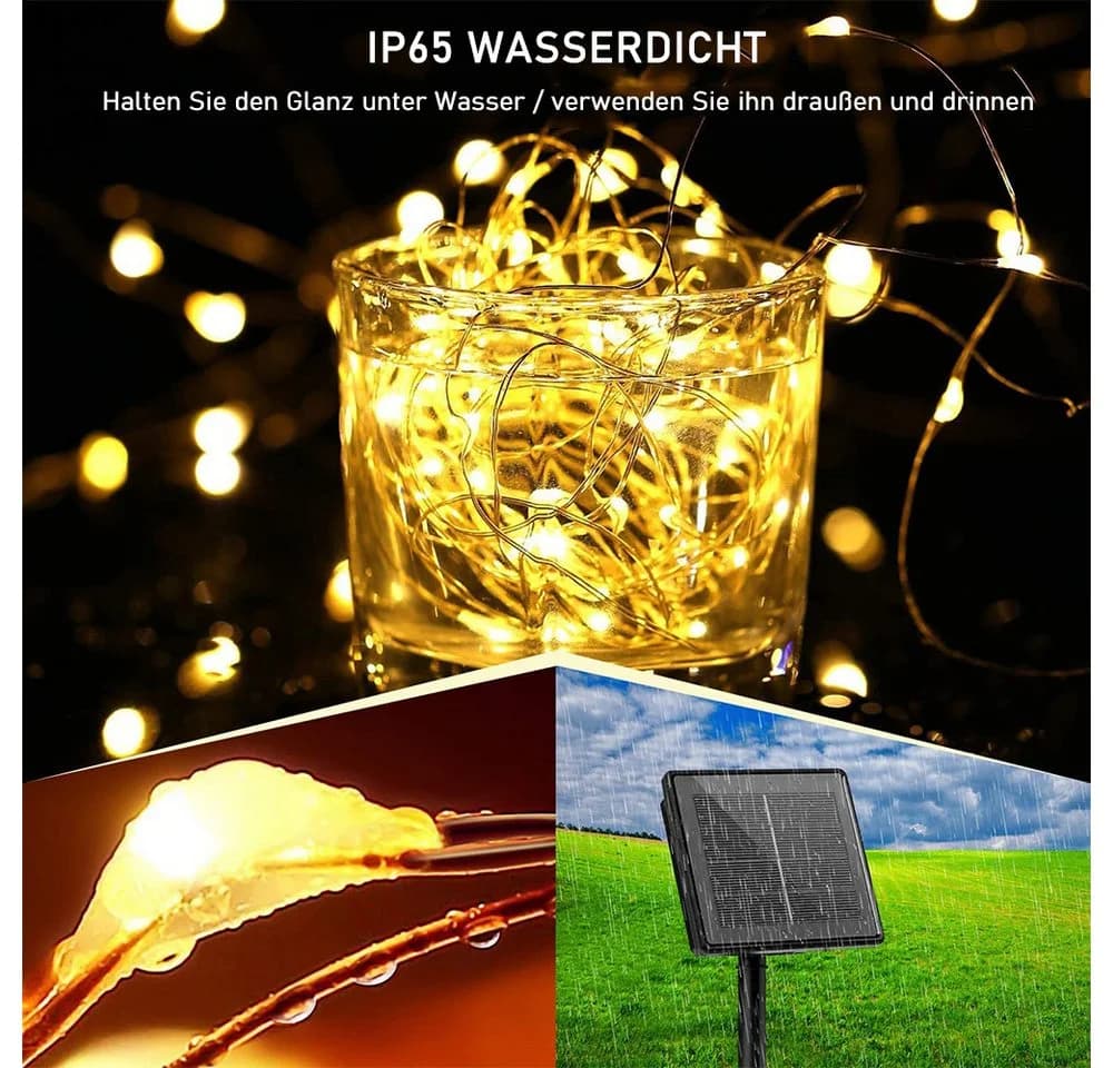 AFKSMILE LED Solarleuchte 2x12M & 2x22M Kupferdraht 8 Modi Warmweiß/Bunt - Bild 4