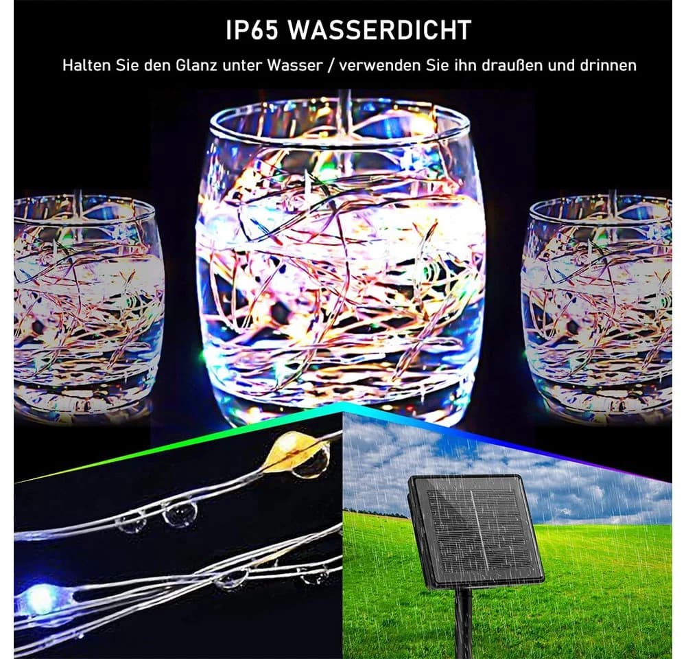 AFKSMILE LED Solarleuchte 2x12M/2x22M Kupferdraht 8 Modi Bunt - Bild 3