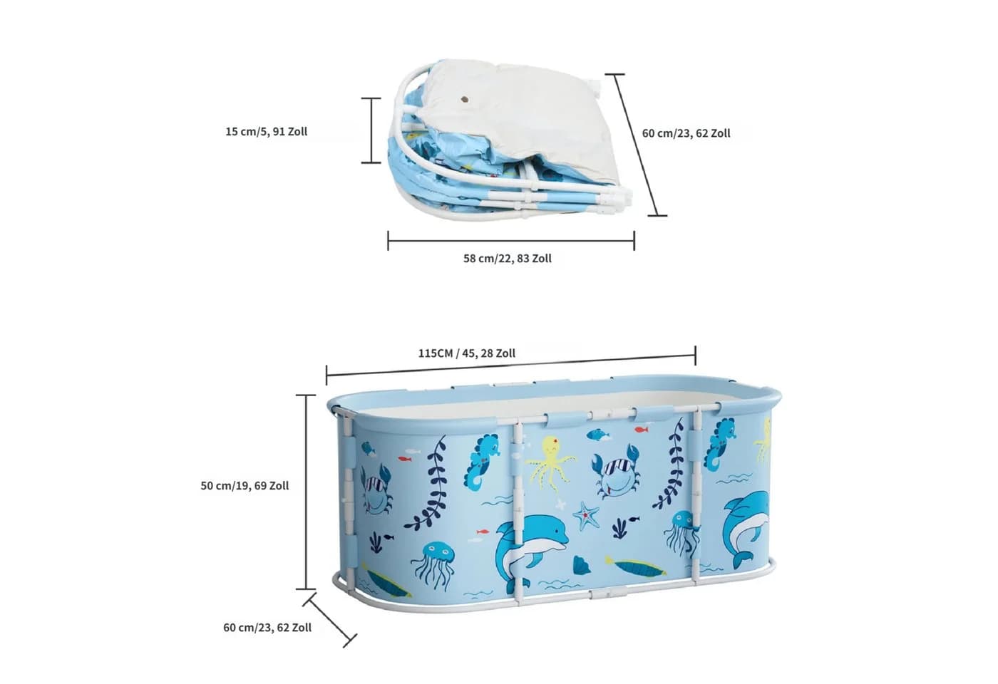 Rutaqian Faltbare Badewanne Metallrahmen 110x60x50 cm